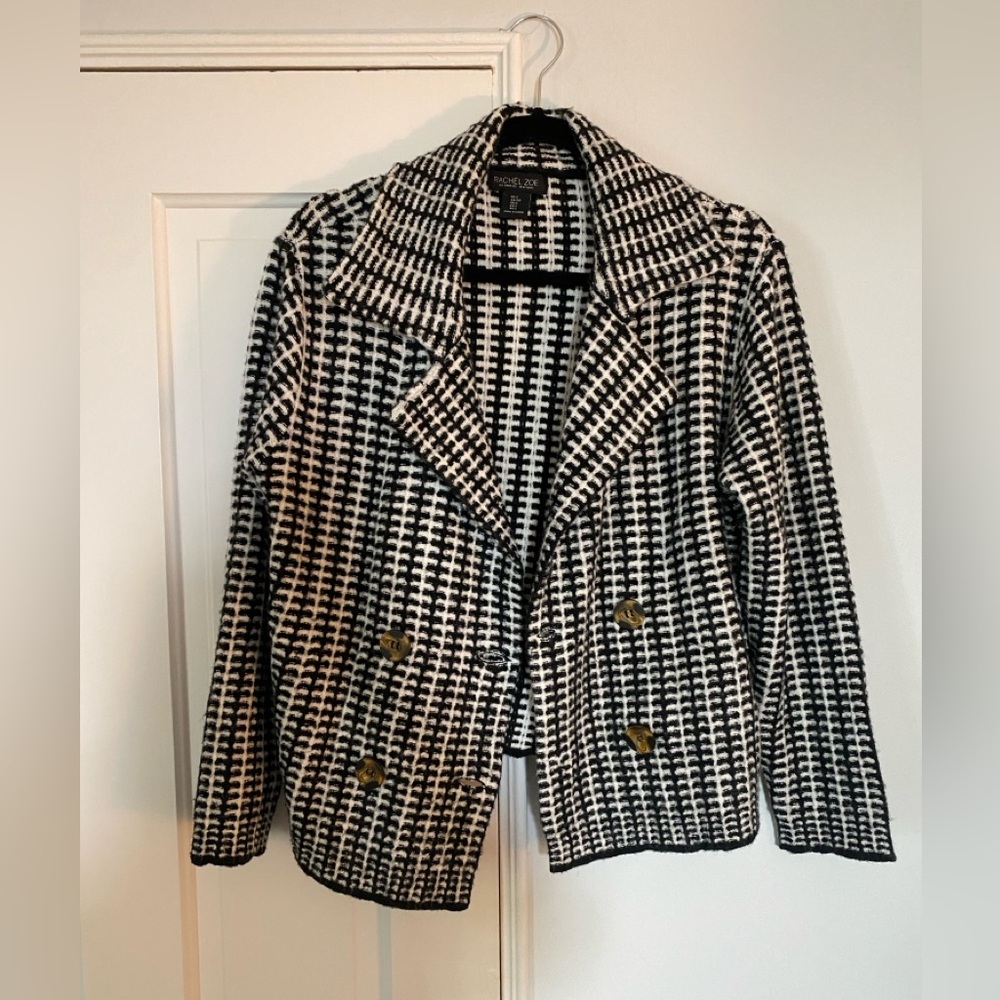 Rachel Zoe Double-Breasted Black and White Sweater Blazer - Small
